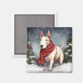 Bull Terrier Hond in Sneeuw Kerstmis Magneet (Voorkant / Achterkant)