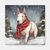 Bull Terrier Hond in Sneeuw Kerstmis Magneet (Voorkant)