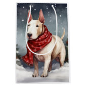Bull Terrier Hond in Sneeuw Kerstmis Medium Cadeauzakje (Voorkant)