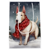 Bull Terrier Hond in Sneeuw Kerstmis Medium Cadeauzakje (Achterkant)