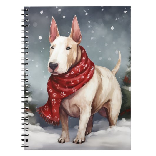 Bull Terrier Hond in Sneeuw Kerstmis Notitieboek (Voorkant)