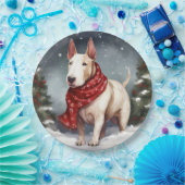 Bull Terrier Hond in Sneeuw Kerstmis Papieren Bordje (Feest)