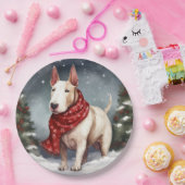 Bull Terrier Hond in Sneeuw Kerstmis Papieren Bordje (Feest)