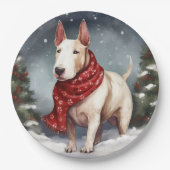 Bull Terrier Hond in Sneeuw Kerstmis Papieren Bordje (Voorkant)