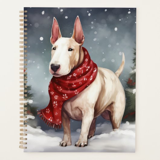 Bull Terrier Hond in Sneeuw Kerstmis Planner (Voorkant)