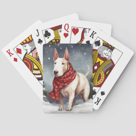 Bull Terrier Hond in Sneeuw Kerstmis Pokerkaarten (Achterkant)