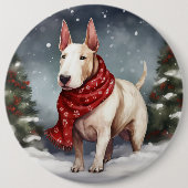 Bull Terrier Hond in Sneeuw Kerstmis Ronde Button 6,0 Cm (Voorkant)