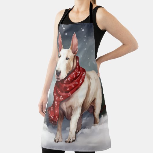 Bull Terrier hond in sneeuw Kerstmis Schort (Insitu)