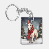 Bull Terrier Hond in Sneeuw Kerstmis Sleutelhanger (Voorkant Links)