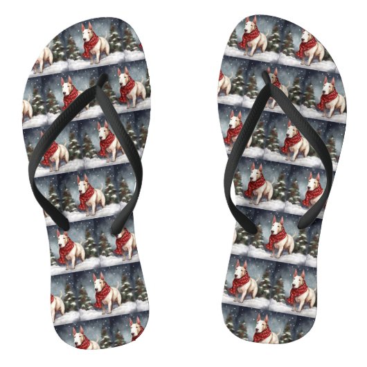 Bull Terrier Hond in Sneeuw Kerstmis Teenslippers (Voetbed)