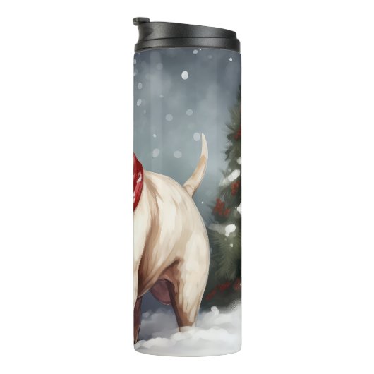 Bull Terrier Hond in Sneeuw Kerstmis Thermosbeker (Geroteerd rechts)