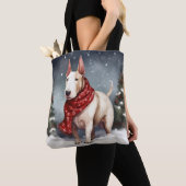 Bull Terrier Hond in Sneeuw Kerstmis Tote Bag (Dichtbij)