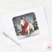 Bull Terrier Hond in Sneeuw Kerstmis Vierkante Sticker (Envelop)