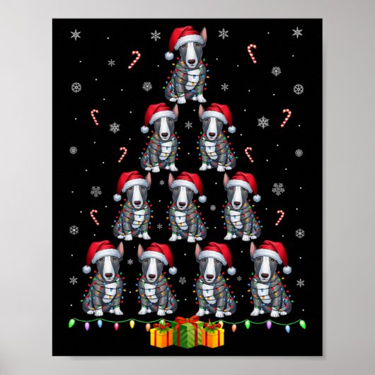Bull Terrier Hond Kerstman Hat Kerstverlichting Ke Poster (Voorkant)