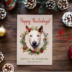 Bull Terrier Hond Kerstmis Gelukkige Pawholidays Feestdagenkaart
