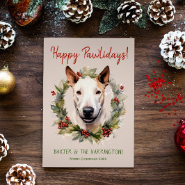 Bull Terrier Hond Kerstmis Gelukkige Pawholidays Feestdagenkaart