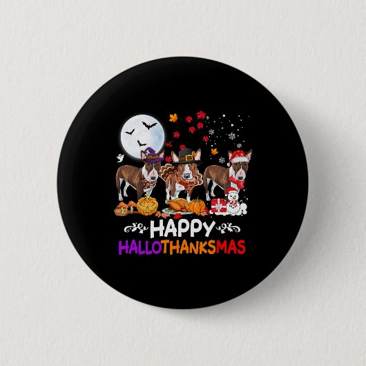 Bull Terrier Hond Kerstmis Happy Hallothankmas Tha Ronde Button 5,7 Cm (Voorkant)