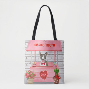 Bull Terrier hond kussende booth op Valentijnsdag Tote Bag