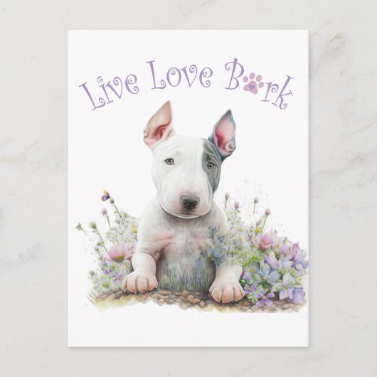Bull Terrier Hond Mam Bloemen Briefkaart (Voorkant)