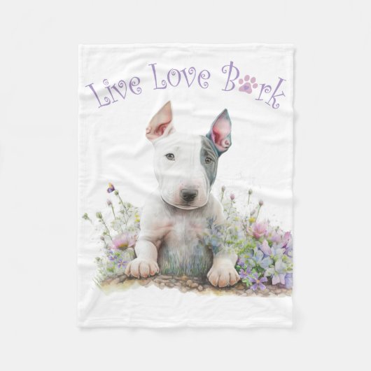Bull Terrier Hond Mam Bloemen Fleece Deken (Voorkant)