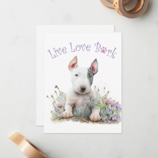 Bull Terrier Hond Mam Bloemen Notitiekaartje (Voorkant / Achterkant in situ)