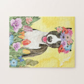 Bull Terrier Hond met Bloemen Lente Legpuzzel (Horizontaal)