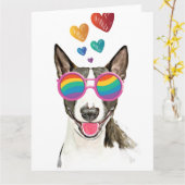 Bull Terrier-hond met harten Valentijnsdag Kaart (Gele Bloem)