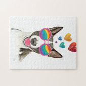 Bull Terrier hond met harten Valentijnsdag Legpuzzel (Horizontaal)