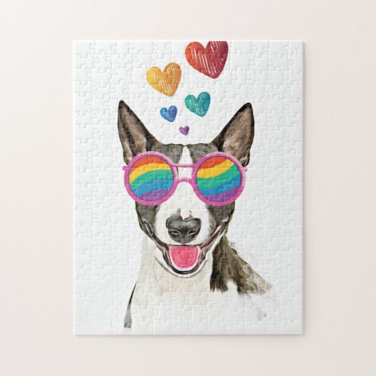 Bull Terrier hond met harten Valentijnsdag Legpuzzel (Verticaal)