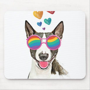 Bull Terrier hond met harten Valentijnsdag Muismat