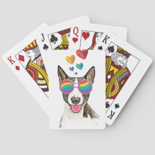 Bull Terrier hond met harten Valentijnsdag  Pokerkaarten