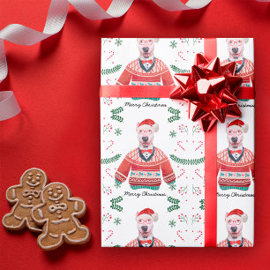 Bull Terrier-hond met kersttrui Festive Cadeaupapier