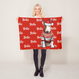 Bull Terrier hond met naam Patroon Kerstmis Fleece Deken