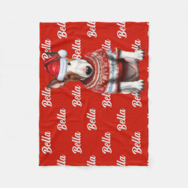Bull Terrier hond met naam Patroon Kerstmis Fleece Deken
