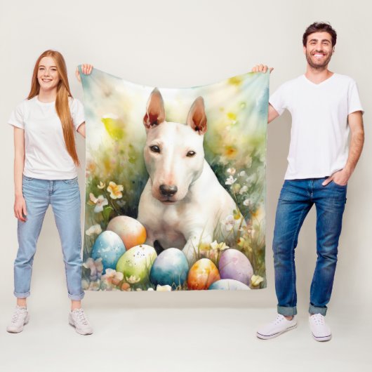 Bull Terrier Hond met Paaseieren Vakantie Fleece Deken (In situ)