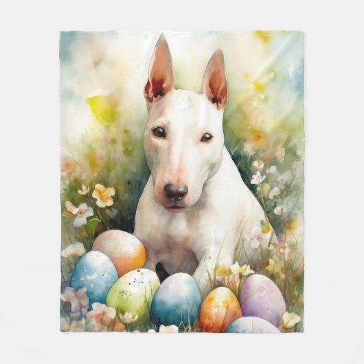 Bull Terrier Hond met Paaseieren Vakantie Fleece Deken (Voorkant)