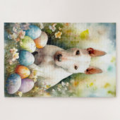 Bull Terrier Hond met Paaseieren Vakantie Legpuzzel (Horizontaal)
