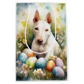 Bull Terrier Hond met Paaseieren Vakantie Medium Cadeauzakje (Voorkant)