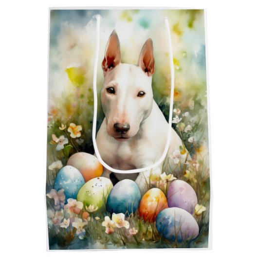 Bull Terrier Hond met Paaseieren Vakantie Medium Cadeauzakje (Achterkant)