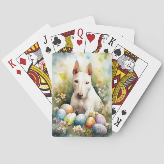 Bull Terrier Hond met Paaseieren Vakantie Pokerkaarten (Achterkant)