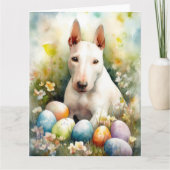 Bull Terrier-hond met Pasen Eieren Vakantie Kaart (Voorkant)