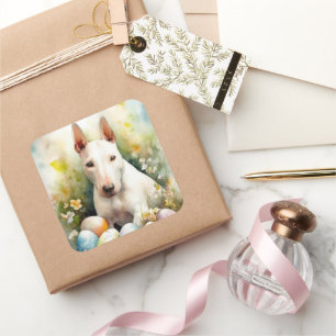 Bull Terrier hond met Pasen Eieren Vakantie Vierkante Sticker