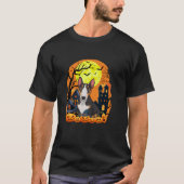 Bull Terrier hond met pompoenen grappige enge Hall T-shirt (Voorkant)