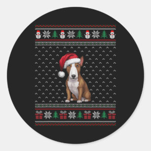 Bull Terrier hond met Santa Hat Lelijke Xmas Dog L Ronde Sticker