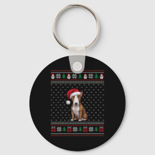 Bull Terrier hond met Santa Hat Lelijke Xmas Dog L Sleutelhanger