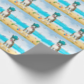 Bull Terrier-hond op het strand Cadeaupapier (Hoek)