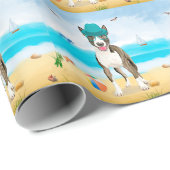 Bull Terrier-hond op het strand Cadeaupapier (Rol Hoek)