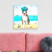 Bull Terrier-hond op het strand Canvas Afdruk (Insitu (Woonkamer))