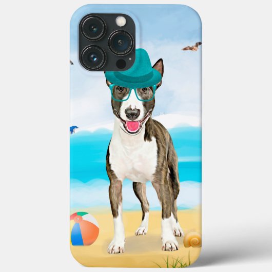 Bull Terrier-hond op het strand Case-Mate iPhone Case (Achterkant)