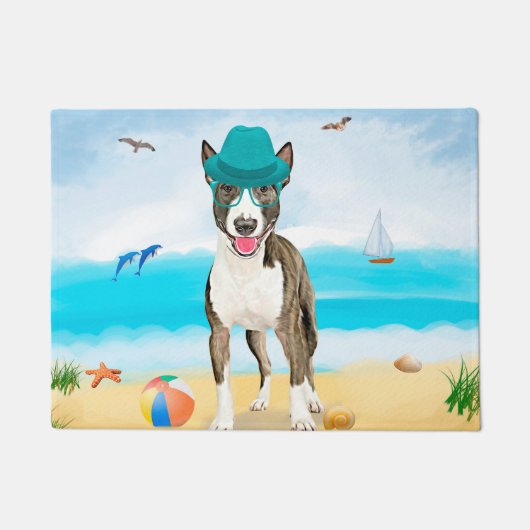 Bull Terrier-hond op het strand Deurmat (Voorkant)